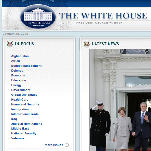 Old White House Website Showing Old Branding